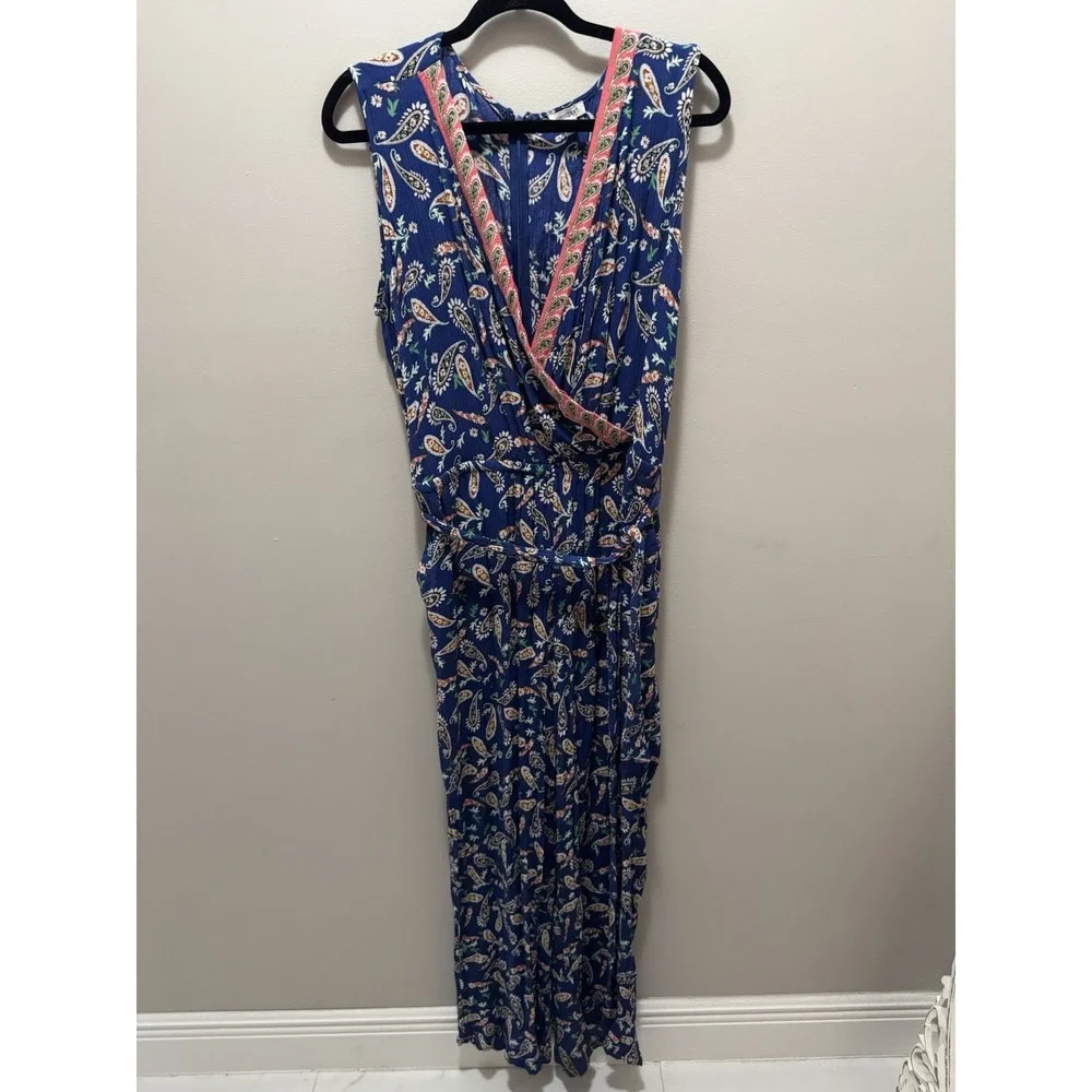 Westport Blue Paisley Sleeveless‎ Wide Leg Jumpsuit Size 16